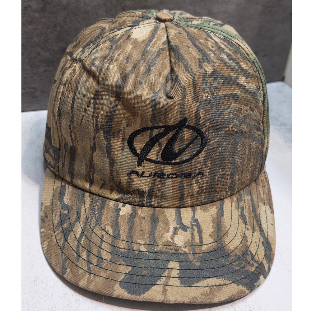 Vintage Aurora Camo Snapback Hat Tree Bark Camouflage Made in USA Mens Cap